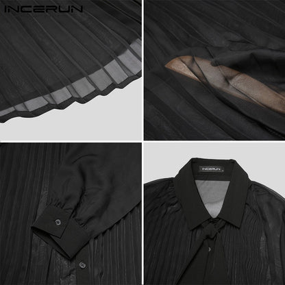 Lapel Long Sleeve Camisas WIth Tie