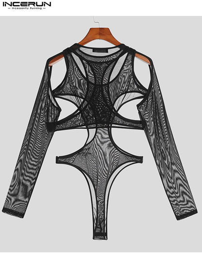 Hollow Out Solid Men Bodysuits