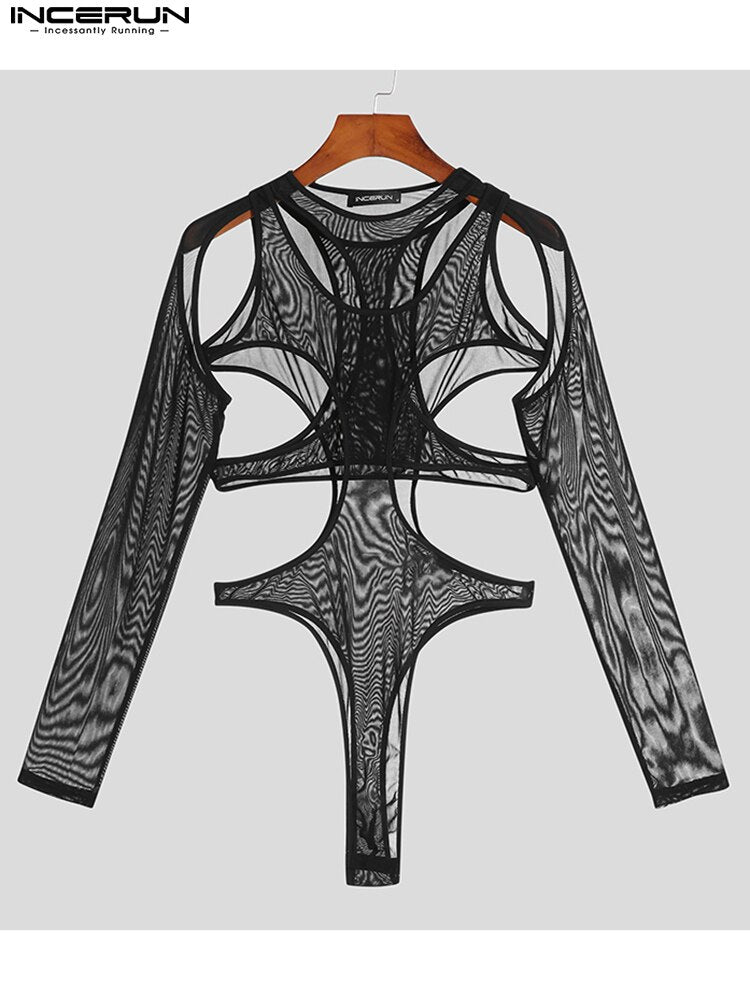 Hollow Out Solid Men Bodysuits