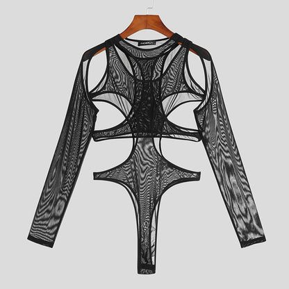 Hollow Out Solid Men Bodysuits